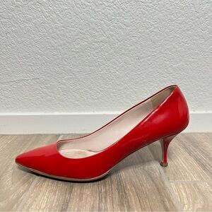 Miu Miu Red Patent Leather Pointed Toe Pumps Heels Classic Statement Shoe